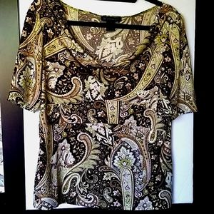 INC Paisley Scoop Neck Brown Print Top